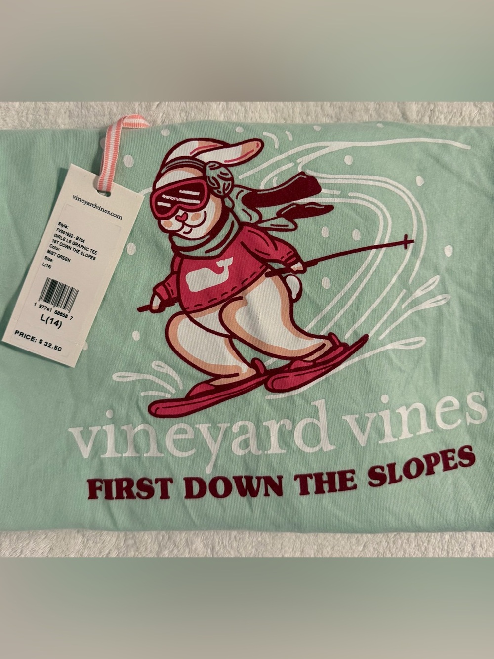 Vineyard Vines Mint Green Ski Bunny Pocket Tee